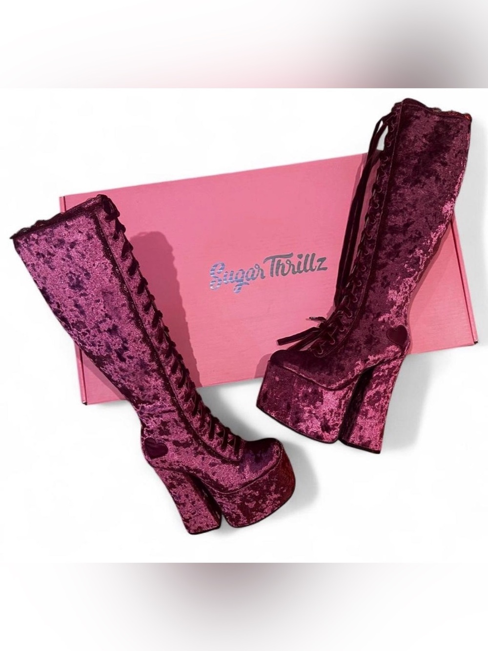 Sugar Thrillz Material World Velvet Boots Size 6 New in Box Dolls Kill